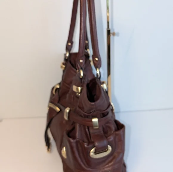 B. Makowsky Brandy Brown Leather Croco Embossed Drawstring Shoulder Bag - $298 - Picture 9 of 12